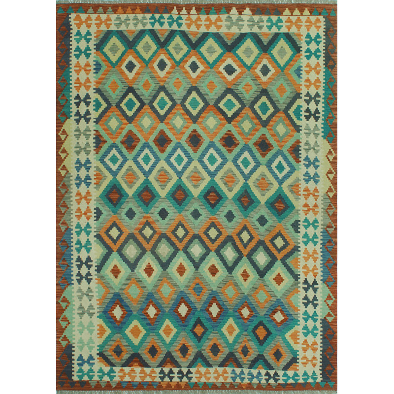 Union Rustic Bousson Handmade Flatweave Wool Rust Green/Blue/Orange Rug
